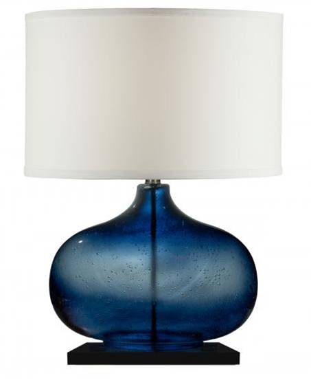 Navy Blue & Matte Black Table Lamp with White Linen Shade and USB/Outlet – HLHT7047
