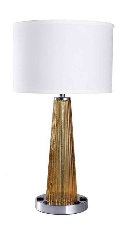 Amber Seeded Glass Table Lamp with White Linen Shade and USB/Outlet – HLHT7048