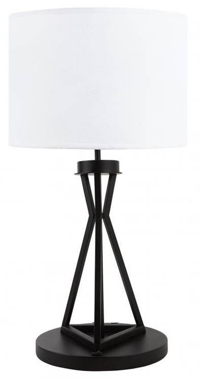 Blackened Metal Table Lamp with Cream Linen Shade, USB & Outlet – HLHT7055
