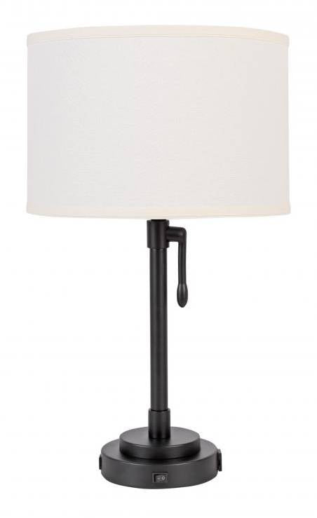 Black Metal Table Lamp with Ivory Linen Shade, USB & Outlet – HLHT7056