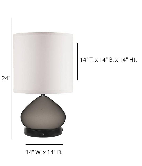 Gray Pebble Table Lamp with Ivory Linen Shade & Dual USB Ports – HLHT7057