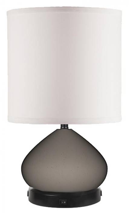 Gray Pebble Table Lamp with Ivory Linen Shade & Dual USB Ports – HLHT7057