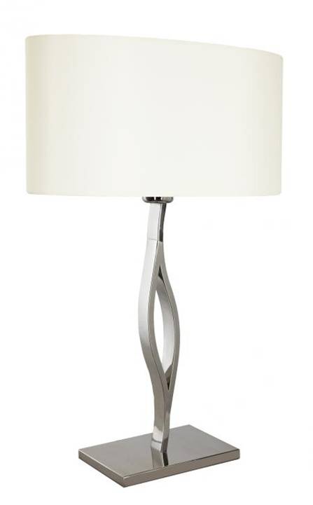 Polished Stainless Steel Table Lamp with Cream Linen Shade – HLHT7061