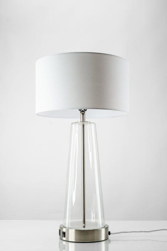 Ivory Linen Table Lamp with USB & Outlet – HLHT7062