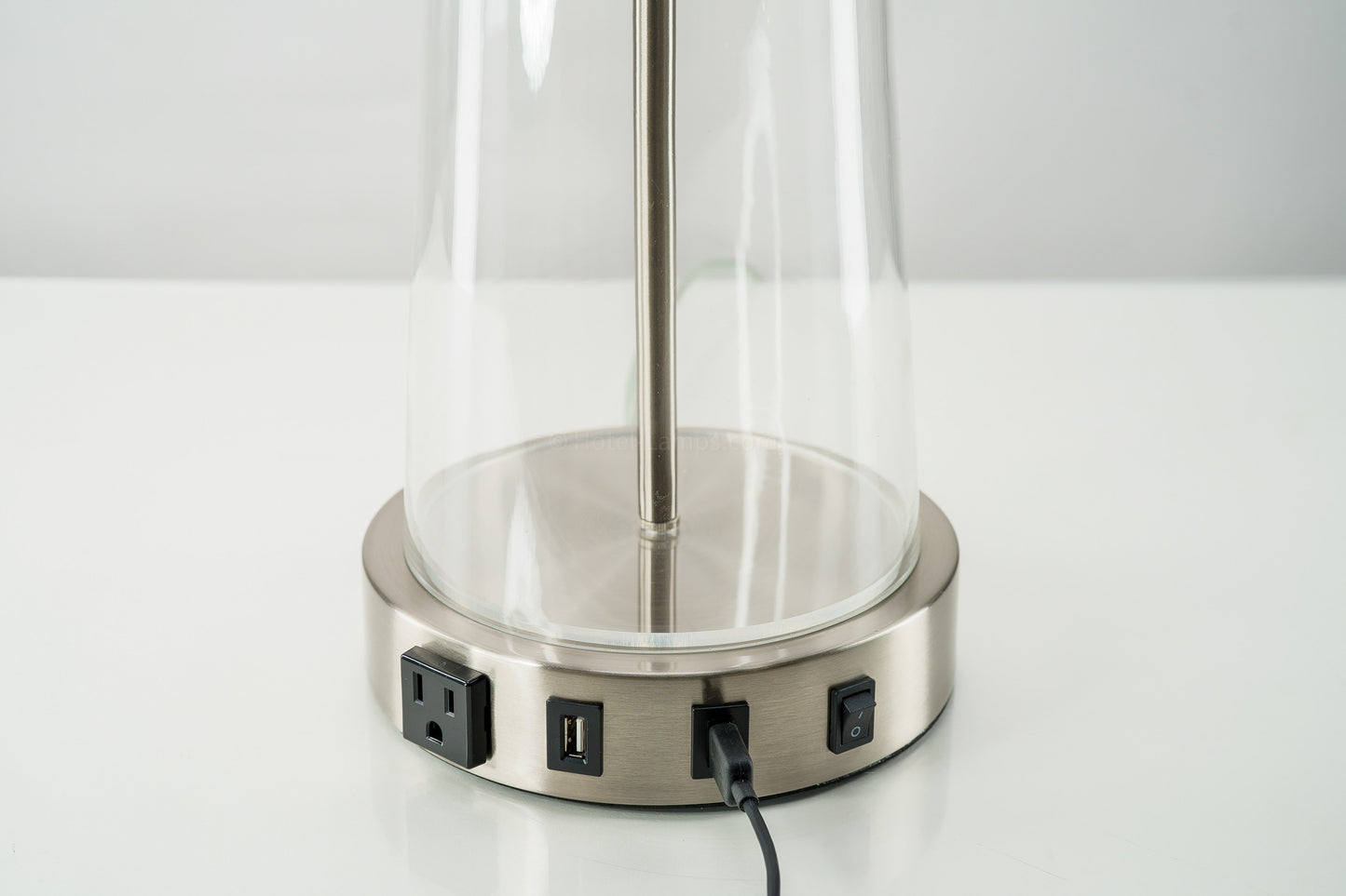 Ivory Linen Table Lamp with USB & Outlet – HLHT7062