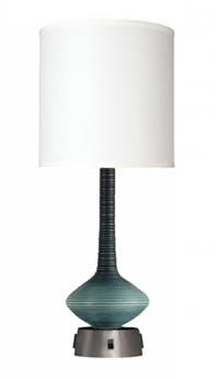 Aqua Gradient Table Lamp with White Linen Shade & Dual Outlets – HLHT7065