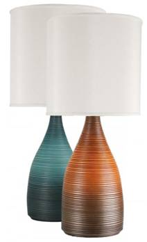 Aqua & Orange Gradient Ceramic Table Lamp – 28” Modern Accent Lamp with White Linen Shade