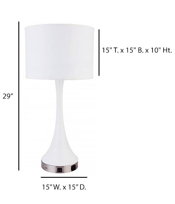 HLHT7074 Gloss White & Brushed Nickel Table Lamp with USB & Outlet – 29” Modern Charging Bedside Lamp