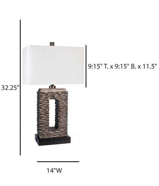 HLHT7076 Platinum Silver & Satin Black Table Lamp with Outlets – 32.25” Modern Rectangular Accent Lamp