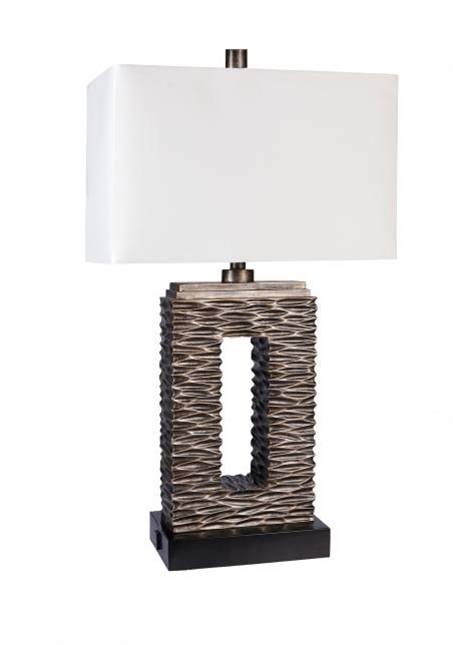 HLHT7076 Platinum Silver & Satin Black Table Lamp with Outlets – 32.25” Modern Rectangular Accent Lamp