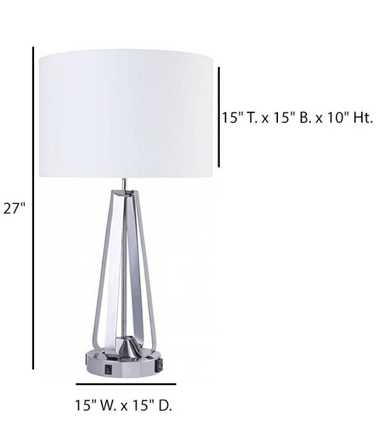 HLHT7080 Brushed Chrome Table Lamp with Dual Sockets & Outlets – 27” Modern Bedside Lighting