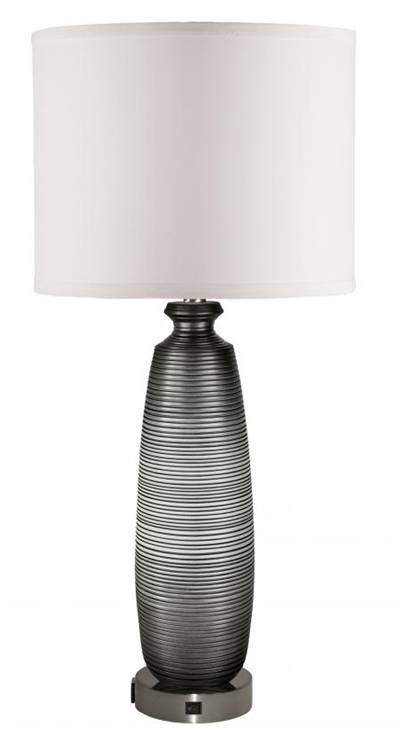 HLHT7081 Repose Gray Gradient Table Lamp with Brushed Nickel & Outlet – 32” Modern Accent Lighting
