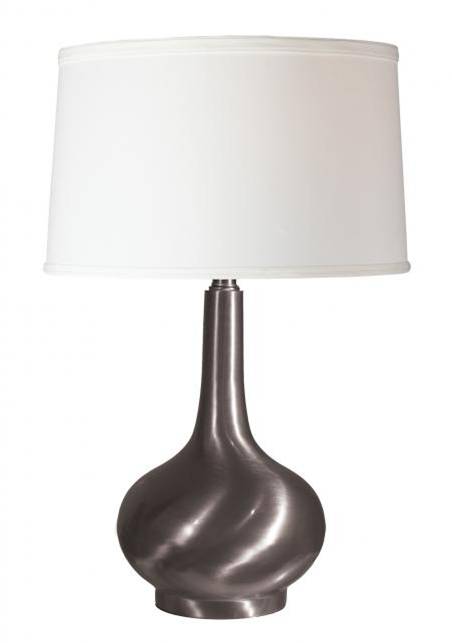 HLHT7082 Faux Nickel Table Lamp with White Linen Shade – 24.5” Contemporary Accent Lighting