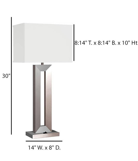 HLHT7083 Brushed Nickel Rectangular Table Lamp with Brussels Cream Shade – 30” Modern Accent Lighting