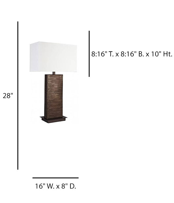 HLHT7084 Bozeman Bronze & Distressed Copper Bronze Table Lamp – 28” Rectangular Accent Lamp with Cream Linen Shade