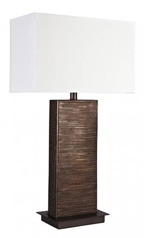 HLHT7084 Bozeman Bronze & Distressed Copper Bronze Table Lamp – 28” Rectangular Accent Lamp with Cream Linen Shade