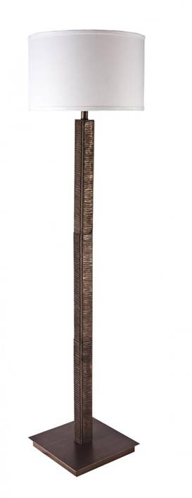 Bozeman Bronze & Distressed Copper Floor Lamp with Cream Linen Shade – HLHT7085