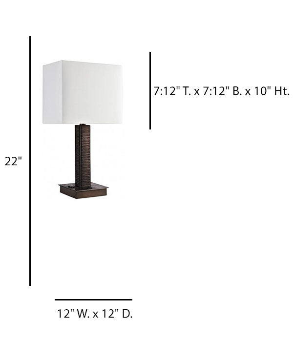HLHT7086 Bozeman Bronze & Distressed Copper Bronze Table Lamp with Outlet – 22” Compact Accent Lighting