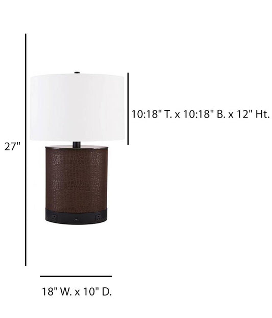 HLHT7088 Brown Leather Covered Bucket Table Lamp with Gaylord Bronze – 27” Rustic Modern Lighting