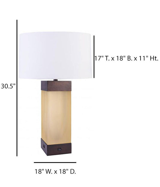 HLHT7091 Antique Mission Bronze Table Lamp with Matte Amber Glass & USB – 30.5” Transitional Accent Lighting