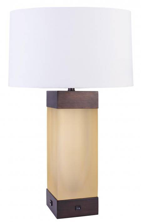 HLHT7091 Antique Mission Bronze Table Lamp with Matte Amber Glass & USB – 30.5” Transitional Accent Lighting