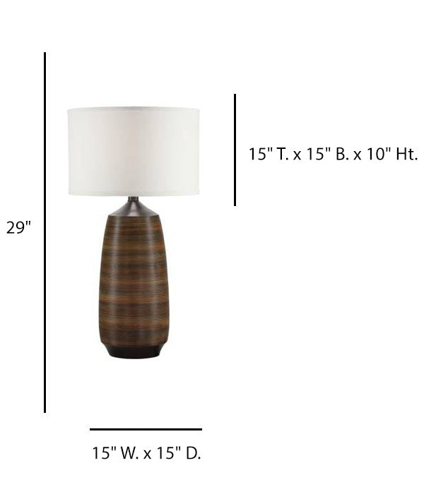 HLHT7094 Earthen Ebony Resin Elliptical Table Lamp with Cream Linen Shade – 29” Transitional Accent Lamp