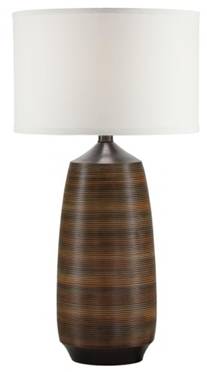 HLHT7094 Earthen Ebony Resin Elliptical Table Lamp with Cream Linen Shade – 29” Transitional Accent Lamp
