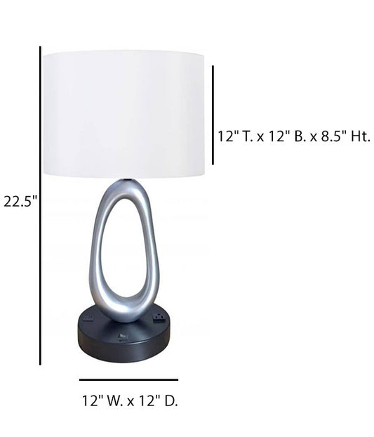 HLHT7096 Silver Chrome & Matte Black Resin Table Lamp with USB & Outlet – 22.5” Modern Decorative Accent