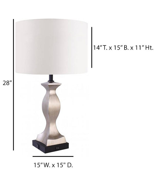 HLHT7097 Classical Antique Silver Leaf Table Lamp with Matte Black Base & Dual Outlets – 28” Traditional Accent Lighting