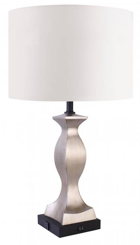 HLHT7097 Classical Antique Silver Leaf Table Lamp with Matte Black Base & Dual Outlets – 28” Traditional Accent Lighting