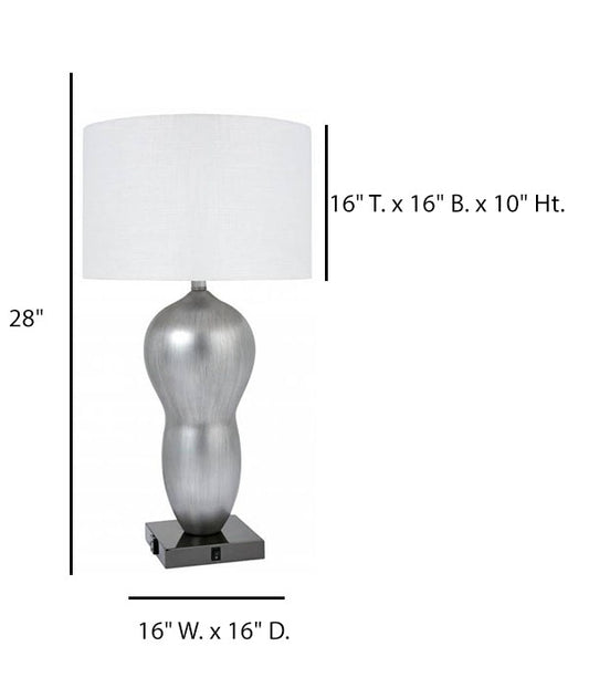 HLHT7104 Guestroom Resin Bedside Table Lamp with Outlet – 28” Brushed Silver & Black Chrome