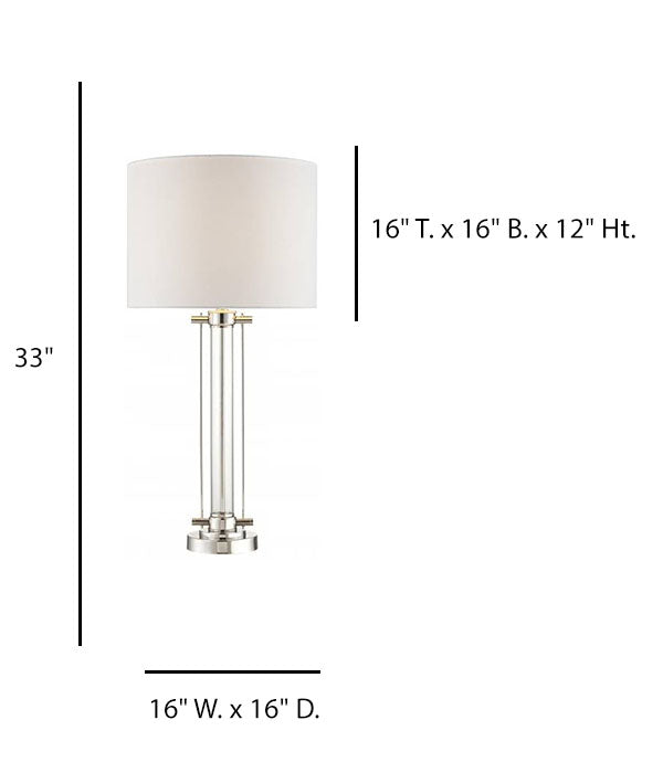 HLHT7105 Clear Glass Column Table Lamp with Polished Nickel – 33” Hotel Guestroom Lighting