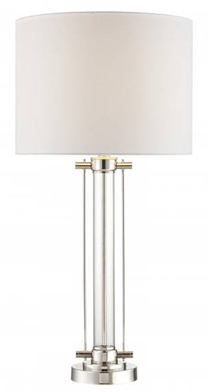 HLHT7105 Clear Glass Column Table Lamp with Polished Nickel – 33” Hotel Guestroom Lighting