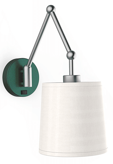 Brushed Nickel Wall Lamp with Cream Linen Shade & Green Backplate – GU24 Socket (HLHW10006)