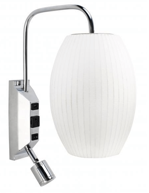 Polished & Brushed Chrome Headboard Wall Lamp with White Ribbed Resin Shade – Dual 10W & 3W LED (HLHW10046)