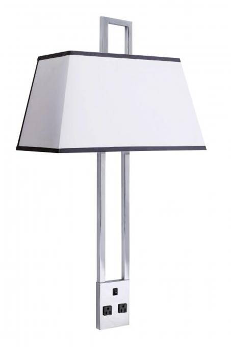 Polished Chrome Headboard Wall Lamp with White Linen Shade & Gray Trim – Dual 23W LED (HLHW10078)