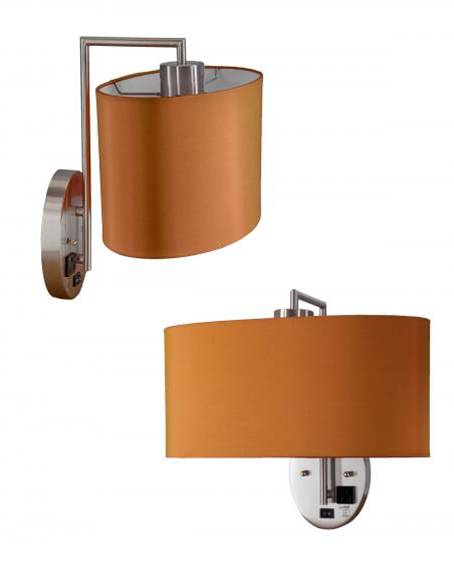 Polished Nickel Headboard Wall Lamp with Congress Orange Shade – 26W (HLHW10079)