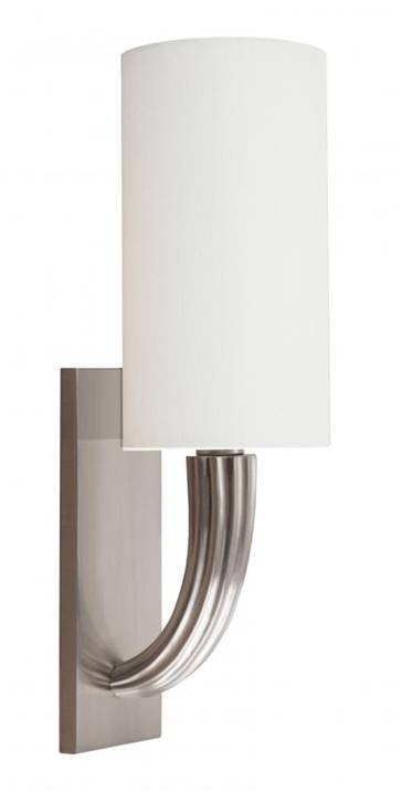 LED Wall Sconce with Shantung White Silk Shade – Brushed Nickel Finish