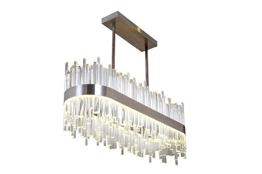 Luxury Crystal Pendant Light – Brushed Nickel with Glass Tubes