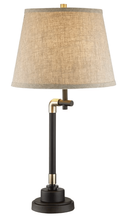 Beige Linen Table Lamp with Oil Rubbed Bronze & Antique Brass Accents – 25.5" H x 13" W
