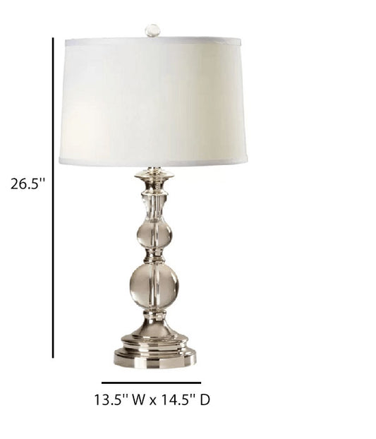 Crystal Table Lamp with White Linen Shade – Elegant Modern Design, 26.5" H x 13.5" W x 14.5" D