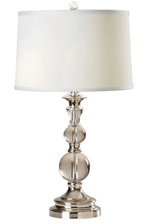 Crystal Table Lamp with White Linen Shade – Elegant Modern Design, 26.5" H x 13.5" W x 14.5" D