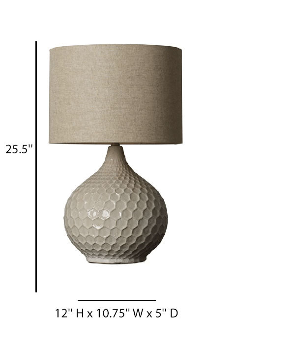 Camel Linen Table Lamp with Ceramic White/Cream Body – Elegant Design, 25.5" H x 14" W