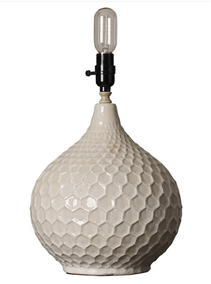 Camel Linen Table Lamp with Ceramic White/Cream Body – Elegant Design, 25.5" H x 14" W