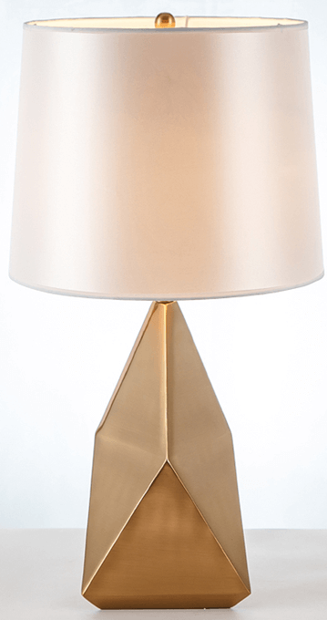 Off-White Linen Table Lamp with Gold Plated Metal Body – 13" x 13" x 24.8" H