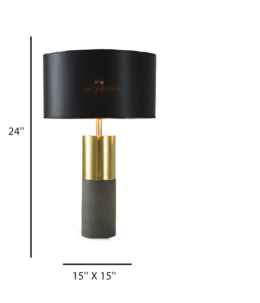 Black Linen Table Lamp with Antique Brass Hardware – 15" x 15" x 24" H