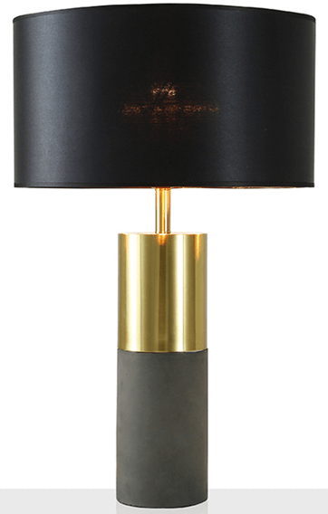 Black Linen Table Lamp with Antique Brass Hardware – 15" x 15" x 24" H