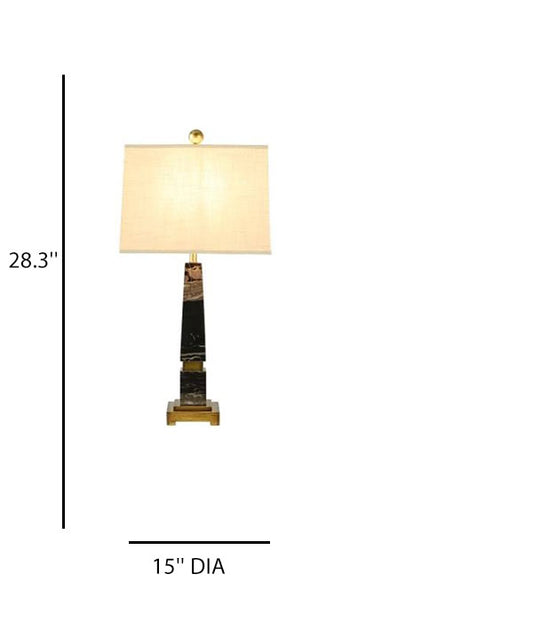 Off-White Linen Table Lamp with Antique Bronze Metal & Black Marble Body – 15" DIA x 28.3" H