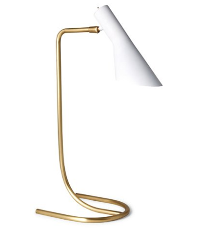 Modern LED Table Lamp with Antique Brass Stem & White Metal Shade – HLRT16022
