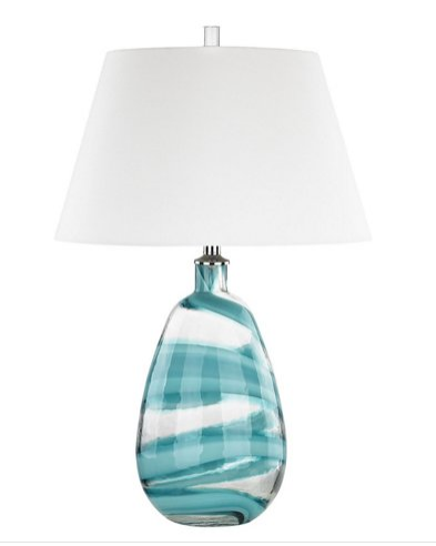 Aqua Swirl Glass Table Lamp with White Linen Shade – HLRT16027